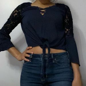 Tie-Front Top with Lace Sleeves